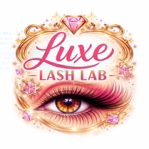 Luxe Lash Bar logo featuring elegant eye with voluminous lashes and diamond accent